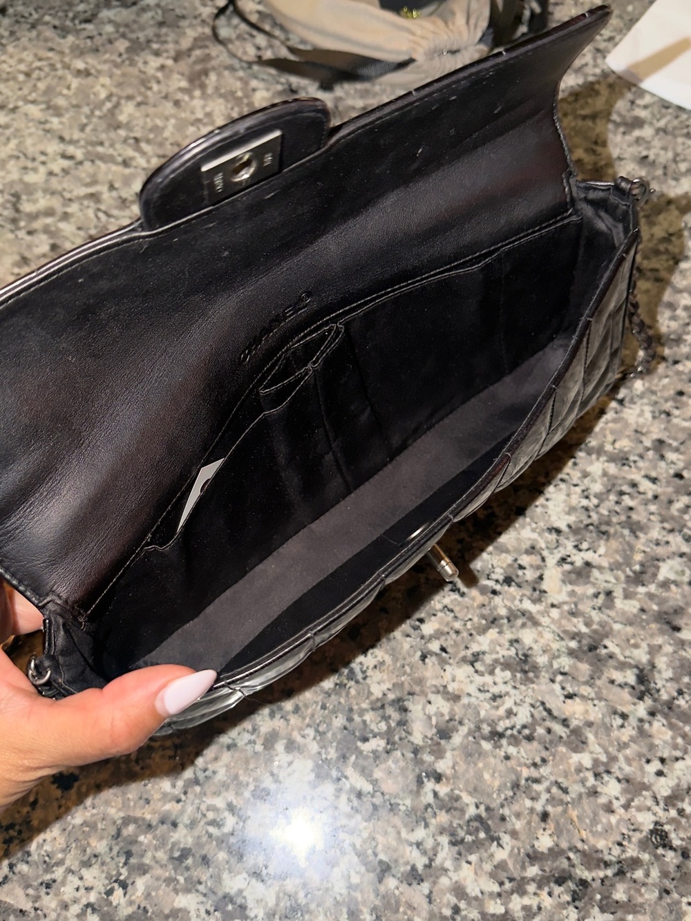 **Chanel Vintage Chocolate Bar Patent Leather Shoulder Bag – $1,600** - Picture 5 of 8